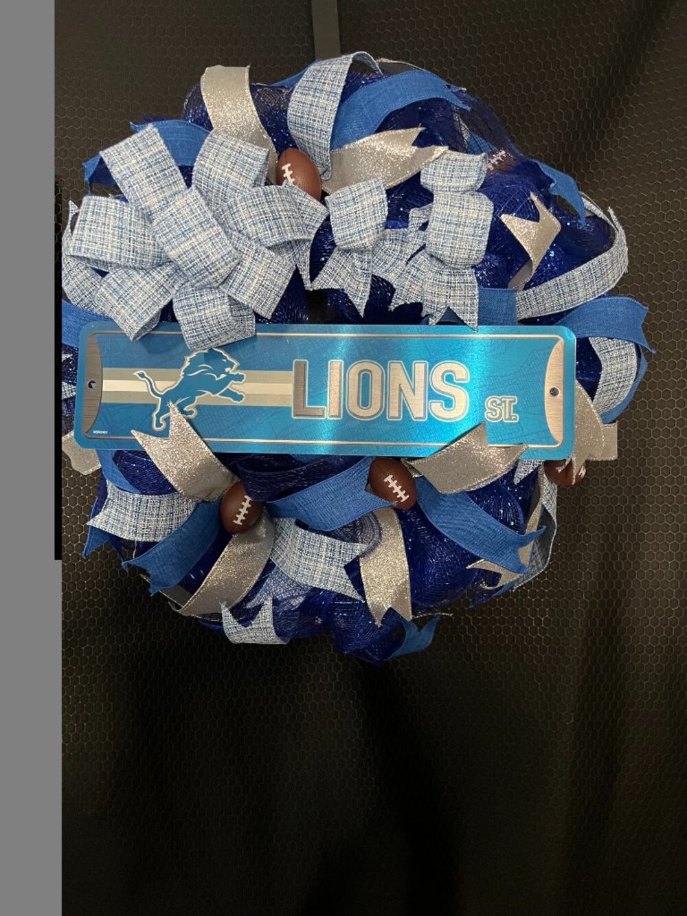 Detroit Lions Deco Mesh Football Wreath
